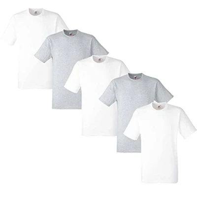 Afbeelding van Fruit of the Loom Set van 5 T shirts voor heren, Wit/Grijs