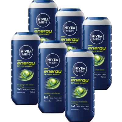 Afbeelding van Nivea Men 3in1 Energy Douchegel Voordeelverpakking 6x250ml