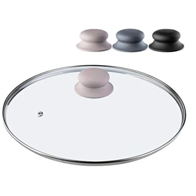 Afbeelding van KADAX Glazen deksel met siliconen handgreep, hittebestendig, Ø 14 30 cm, universeel deksel, verschillende maten, licht rond, 28 beige