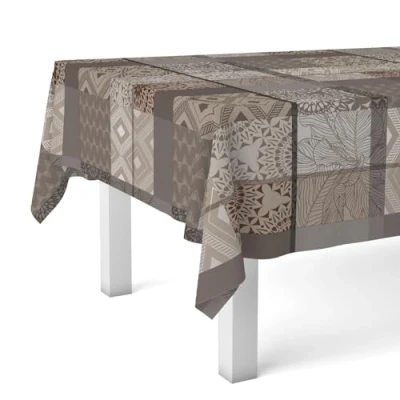 Afbeelding van Martina Home Tafelkleed van wasdoek, rond, bruin, 140 cm