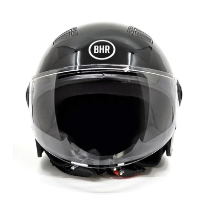 Afbeelding van BHR 834 Flow Half Jet Motorhelm, ECE 22.06 goedgekeurd, met 16 ventilatiegaten, Vespa helm krasbestendig vizier en micrometrische sluiting, metallic zwart, M