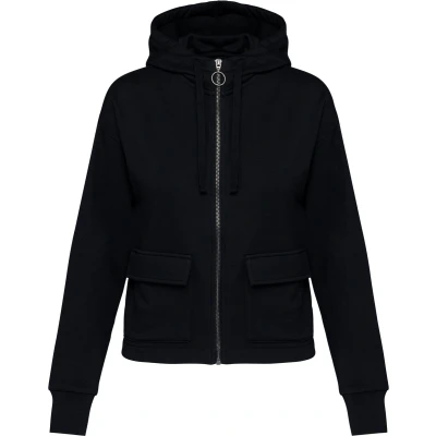 Afbeelding van Native Spirit Ecologische damessweater met rits en capuchon French Terry NS409 Black