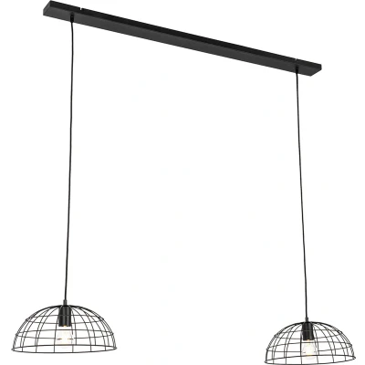 Afbeelding van QAZQA hanze Industriele Hanglamp eettafel voor boven de in eetkamer 2 lichts L 142 cm Zwart Industrieel Woonkamer Slaapkamer Keuken