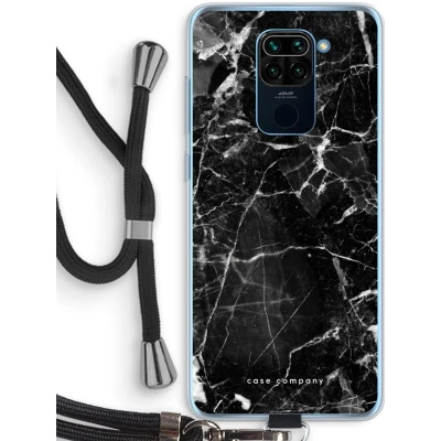 Afbeelding van Case Company® hoesje met Koord geschikt voor Xiaomi Redmi Note 9 Zwart Marmer Telefoonhoesje Bescherming aan alle Kanten en Over de Schermrand