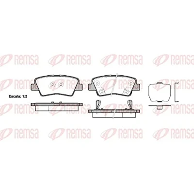 Afbeelding van REMSA 1362.02 Remblokkenset Achteras Met akoestische slijtagewaarschuwing kleeffolie toebehoren HYUNDAI: Tucson, ix35, i10 II Hatchback