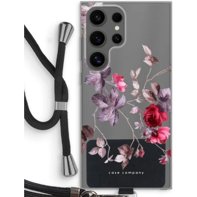 Afbeelding van Case Company® hoesje met Koord geschikt voor Samsung Galaxy S24 Ultra Mooie bloemen Telefoonhoesje Zwart Bescherming aan alle Kanten en Over de Schermrand