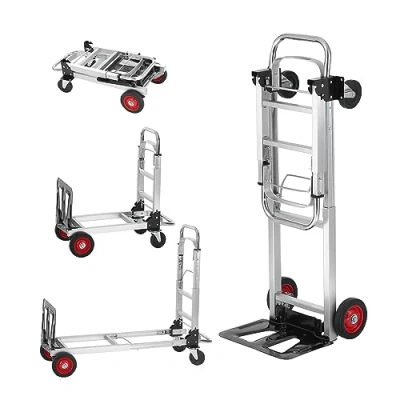 Image de VEVOR Diable Pliant en Aluminium 2 1 Chariot de Déménagement Manutention Charge 181 kg Convertible à Plate forme Roues Caoutchouc pour Transport Entrepôt Marchandises