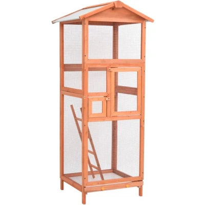 Afbeelding van vidaXL Vogelkooi 68x62x166 cm massief vurenhout