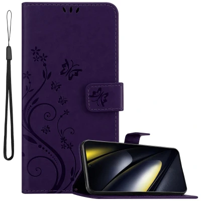 Afbeelding van Cadorabo Hoesje geschikt voor Xiaomi Poco F6 in BLOEMEN DONKER PAARS Beschermhoes bloemmotief met magnetische sluiting, standfunctie en kaartsleuven Book Case Cover Etui