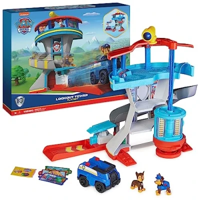 Afbeelding van PAW Patrol Lookout Tower Speelset met speelgoedauto launcher, 2 achtervolgingsactiefiguren, Chase&#039;s politiecruiser en accessoires, kinderspeelgoed vanaf 3 jaar