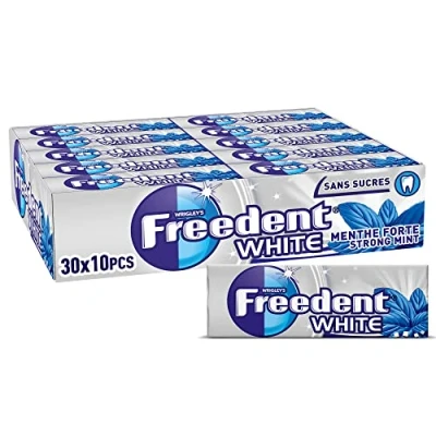 Image de FREEDENT WHITE Chewing Gum Sans Sucre Goût Menthe Forte 30 Paquets de 10 Dragées Grand Format 300 420g