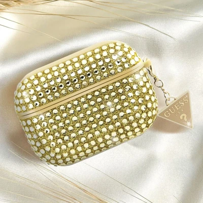 Afbeelding van Guess Rhinestones Triangle Logo Airpods Case Apple Pro Goud