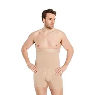 Afbeelding van FINN Shapewear boxershorts voor heren met platte buik effect, compressieshorts, figuurvormende shorts hoge taille heren, van katoen, Kleur: vlees.