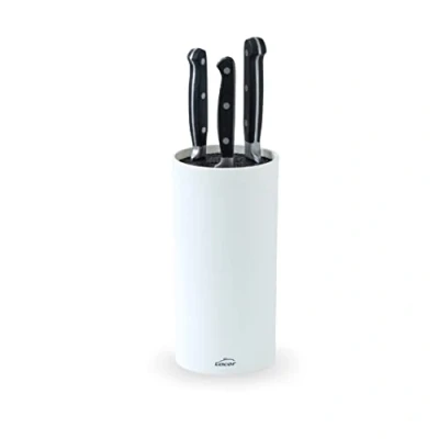 Afbeelding van Lacor 39037 messenplug, wit, universeel blok voor messen, multidirectioneel, mat Ø 11 cm, hoogte 22 vaatwasmachinebestendig.
