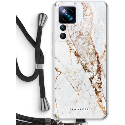 Afbeelding van Case Company® hoesje met Koord geschikt voor Xiaomi 12T Goud marmer Telefoonhoesje Zwart Bescherming aan alle Kanten en Over de Schermrand