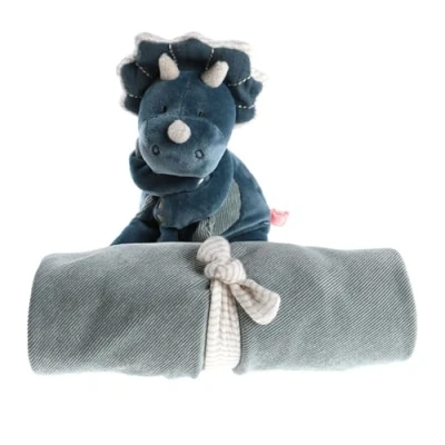 Afbeelding van Noukie&#039;s Knuffeldoek doudou XXL Dino blauw veloudoux