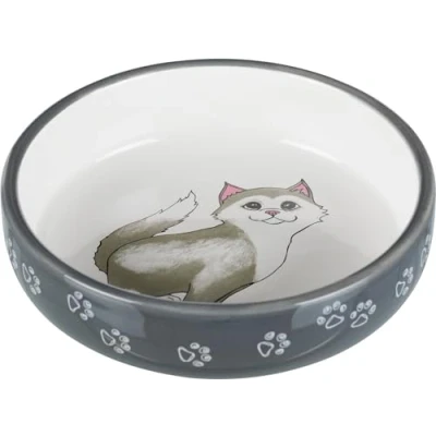 Afbeelding van Trixie Keramische Voer/Waterbak Voor Rassen Met Platte Neus Kattenvoerbak Ø15 cm 0.3 l Grijs Wit