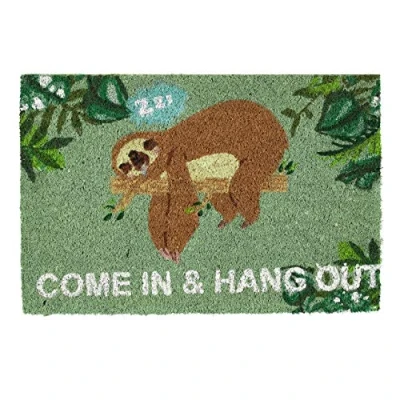 Afbeelding van Relaxdays deurmat kokos come in &amp; hang out kokosmat schoonloopmat buiten luiaard
