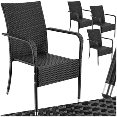 Afbeelding van tectake® 4 tuinstoelen Wickerstoel Girona, stapelbaar, draagkracht 120 kg set van