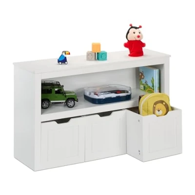 Afbeelding van Relaxdays speelgoedkast 3 opbergbakken op wieltjes 60 x 102 30 cm kinderkamer