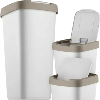 Afbeelding van KADAX Afvalemmer van 25 liter met kanteldeksel, afvalscheiding, robuuste kunststof, grijs/lichtbruin