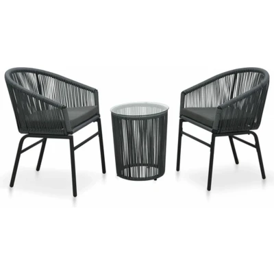 Afbeelding van 3 delige Bistroset met kussens PE rattan grijs