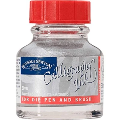 Afbeelding van WINSOR &amp; NEWTON kalligrafie inkt, 30 ml, zilverkleurig