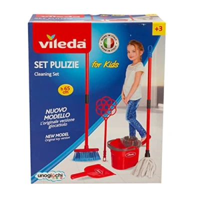 Afbeelding van Grandi Giochi Vileda reinigingsset voor kinderen, de originele versie speelgoed met bezem, wasschep, emmer en dweil, IAM01100