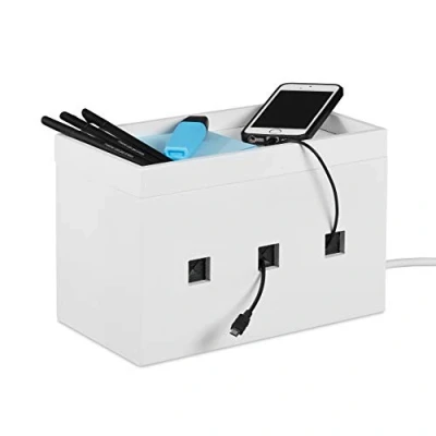 Afbeelding van Relaxdays Kabelbox bamboe kabelmanagement multi oplaadstation wit