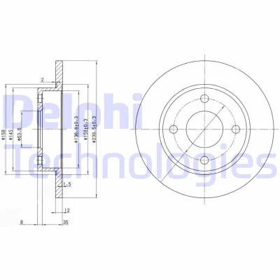 Afbeelding van DELPHI BG3055 Remschijf 240 12 4 volledig Geolied Semi finished Zonder wiellager, ABS sensorring FORD: FIESTA 5 Van, 4, KA Hatchback