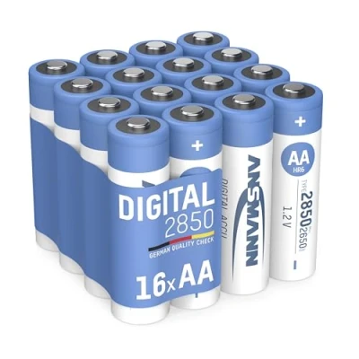 Afbeelding van ANSMANN 16x NiMH oplaadbare batterijen AA Mignon 2850 mAh Digital in een 16 pack economy bundel/Snel oplaadbare, Cellen voor lang, betrouwbaar gebruik zaklamp