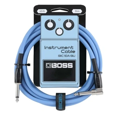 Afbeelding van Gamme BIC 10A BOSS Câbles d&#039;instrument Connecteurs jack 1/4 de pouce droit vers coudé Longueur 3 m haute qualité pour guitare, basse et autres Silencieux robustes Bleu