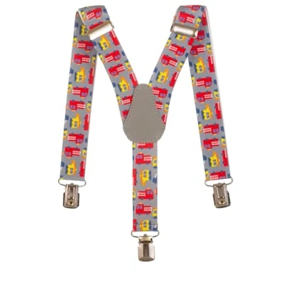 Afbeelding van Olata Elastische Y bretels voor kinderen, motief brandweerwagen (1 5 jaar), 2,5 cm, grijs.