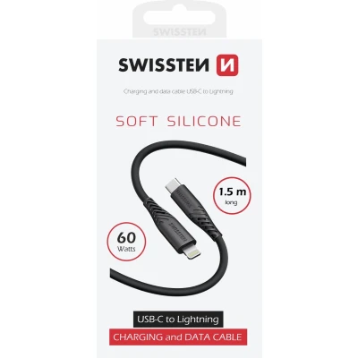 Afbeelding van Swissten Soft Silicone USB C naar 8 Pin Kabel (60W) 1.5m Zwart