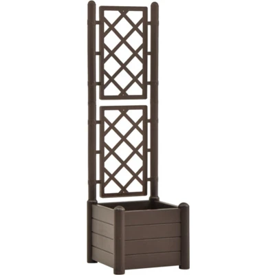 Afbeelding van Plantenbak met latwerk 43x43x142 cm PP mokka