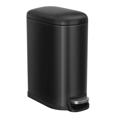 Afbeelding van SONGMICS cosmetica emmer, 10 liter, badkamerafvalbak, met deksel, pedaalemmer, klein, smal voor kleine ruimtes, staal, soft close, inktzwart