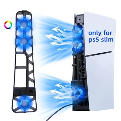 Afbeelding van Mcbazel PS5 Slim Cooling Fan RGB Light with 3 Cooler Rapid Heat Dissipation, Support Intelligent Temperature Control/Constant Compatible Playstation 5 DE/UHD Gaming Console Black