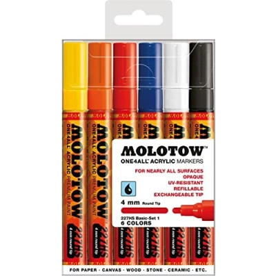 Afbeelding van Molotow ONE4ALL Acryl stiften basis set 1 4 mm 6 kleuren
