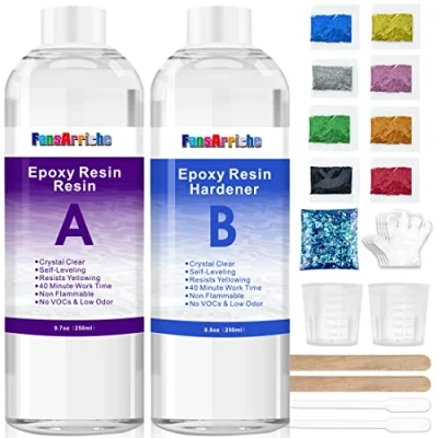 Afbeelding van Epoxyhars Crystal Clear Resin Kit 500ml 2 delige kunsthars Duidelijke coating en giethars voor kunst, ambacht, sieraden maken, riviertafels