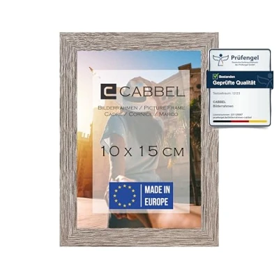 Afbeelding van CABBEL Fotolijst, stabiele mdf houten lijst, onbreekbaar plexiglas, om op te hangen en neer zetten, ideaal voor foto&#039;s/afbeeldingen/collages, donker eikenhout, 10 x 15 cm