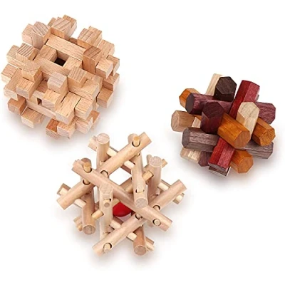 Afbeelding van Sharp Brain Zone Set van 3 houten 3D puzzelspellen (Barrel Wooden Teaser + Skill Building Interlocking Game Genius STEM Game)