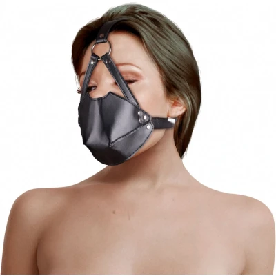 Afbeelding van Head Harness with Mouth Cover and Breath Ball Gag Black