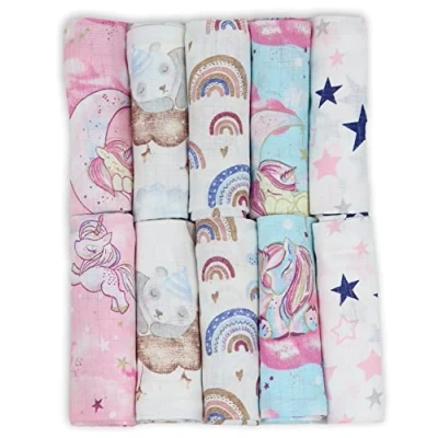 Afbeelding van FENSILO Katoenen babyluier van chiffon (10 stuks) MADE IN EU 70 x 80 cm Superzacht en aangenaam Baby luier Roze