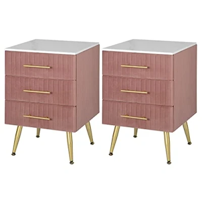 Afbeelding van WOLTU TS135rs Nachtkastje met 3 laden van fluweel, nachtkastje, opbergkast voor slaapkamer, woonkamer, MDF, eenvoudige montage, 40,5 x 41 62 cm, roze, 2 stuks