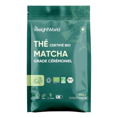 Image de Thé Matcha Bio Japonais 100g, Poudre Ceremonie Récolté au Japon Vegan, Grade Cérémoniel sans OGM, Pesticides ni Additifs, Naturellement Riche en Catéchines et Vitamines
