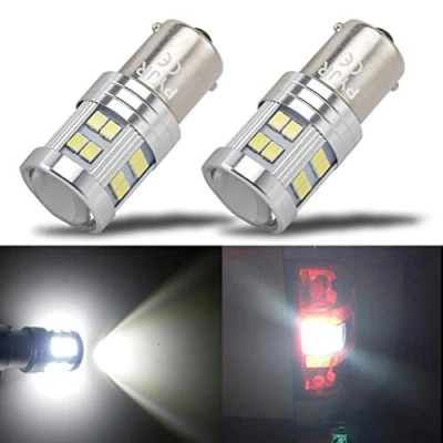 Afbeelding van 1156 Ba15S ledlamp P21w 5W 12V 24V, enkel contact gloeilamp, koud wit 6000K. Voor achteruitrijverlichting, dagrijverlichting, mistachterlichten, landschapsverlichting buiten. En meer. Set van 2.