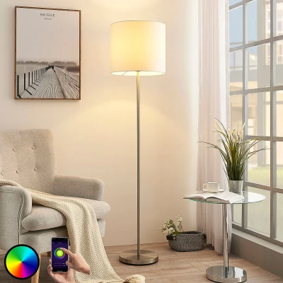 Afbeelding van Lindby vloerlamp 1licht stof, metaal H: 166 cm E27 wit, mat nikkel