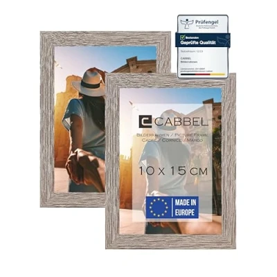 Afbeelding van CABBEL Fotolijst, stabiele mdf lijst, onbreekbaar plexiglas, om op te hangen en neer zetten, ideaal voor foto&#039;s, afbeeldingen, collages, donker eiken, 10 x 15 cm, set van 2