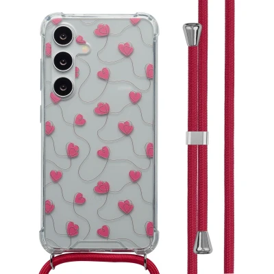 Afbeelding van imoshion Design hoesje met koord voor de Samsung Galaxy S24 Dusty Rose Connected Hearts