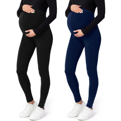 Afbeelding van BE Mammy Leggings 02 2P Dames Zwangerschapsleggings 2 Pack Lang Viscose Elasthan Zwart/Marineblauw M